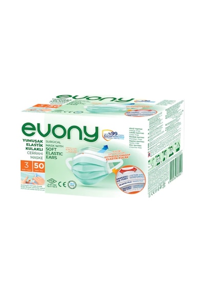 Evony Yumuşak Elastik Kulaklı Cerrahi Maske 50 Adet