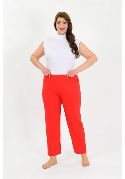 Mtm My The Mall Kadın Pamuklu Büyük Beden Alt Pijama Kırmızı Kırmızı