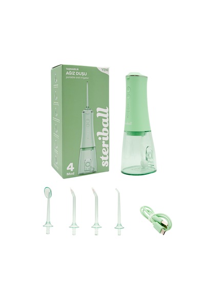 Steriball Oral Irrigator Ağız Duşu Yeşil - 4 Temizlik Modu 360 Dönebilen Başlık 0,60 Mm İnce Su Akışı Yüksek Frekanslı Su Darbesi