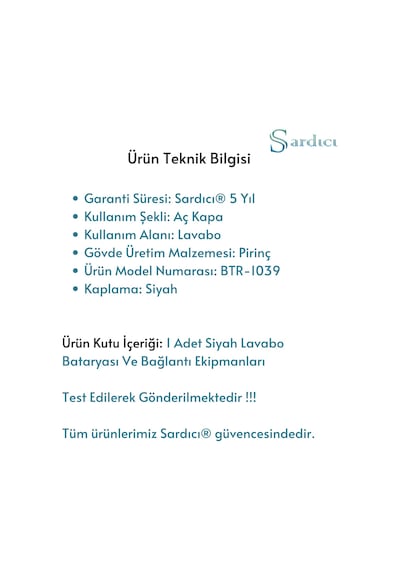 Sardıcı Lavabo Musluğu Mat Lavabo Bataryası Siyah