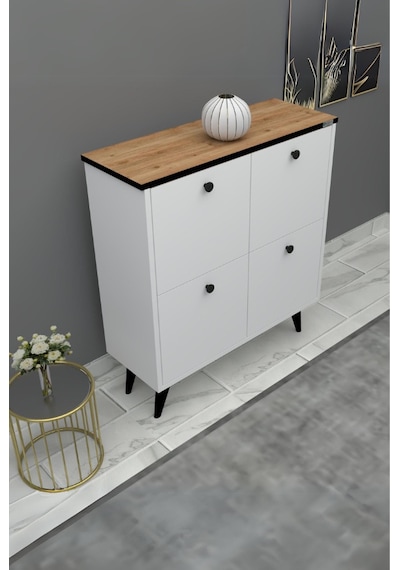 %100 Mdf Akus 4 Kapaklı Ayaklı Ayakkabılık Üstü Falez Beyaz