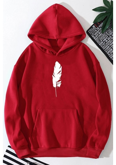 Uyguntarz Unisex Tüy Baskılı Sweatshirt Kırmızı