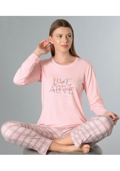 Uzun Kol Mevsimlik Pijama Takımı Viskon Alperi 790-50 Pembe