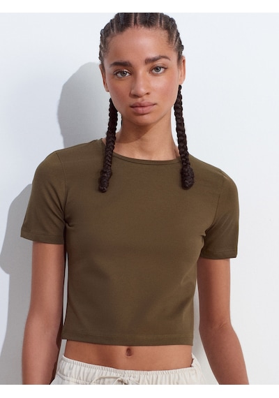 Dilvin 31655 Bisiklet Yaka Crop Top-haki Haki