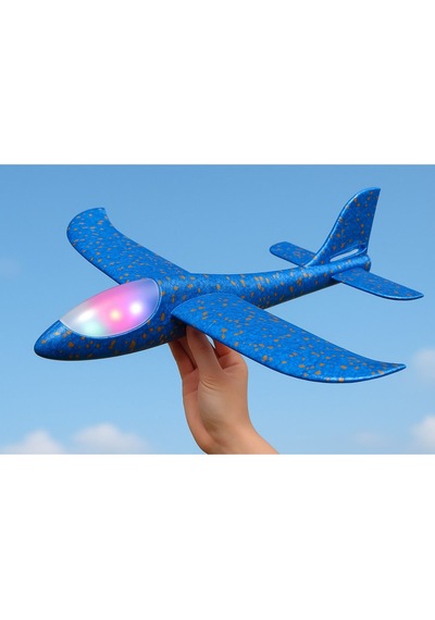 Led Li Işıklı Köpük Dev Fırlatma Uçak 45 Cm Tekli Mavi Model