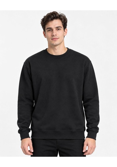 Basic Bisiklet Yaka Relaxed Regular Erkek Sweatshirt - 7773 Siyah