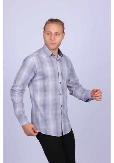 Tousus Slim Fit Ekose Likralı Gri Erkek Gömlek Slm-5032-tss