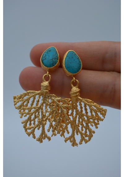 Stoneagejewellery Stoneage Altın Kaplama Bayan Kolye Turkuaz Ve Yeşim Taşlı Altın