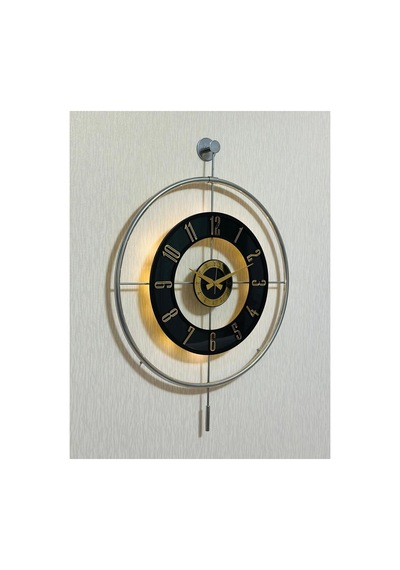 Pey Aksesuar Metal Camlı Duvar Saati Krom Toz Boya 60x80cm Büyük Boy Işıklı Gerçek Cam Duvar Saati Modern Tasarım M61-kromgrı-şeffaf-siyah-gold