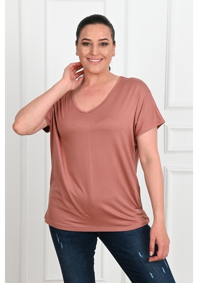 Kadın V Yaka Büyük Beden T-shirt 1486-23 001