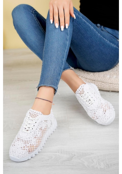 Aymood Örgü Desenli Sneakers C Beyaz Tekstil Beyaz