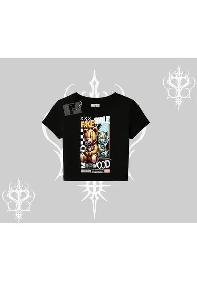 Tarzsokak Babby Tee Tshirt Fake Smile Mood Ayıcık Grafik Baskılı Siyah