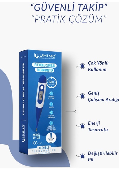 Lumino Esnek Uçlu Dijital Ateş Ölçer 2'li Set - Sesli Uyarı & Hafızalı Termometre - Bebek & Yetişkin