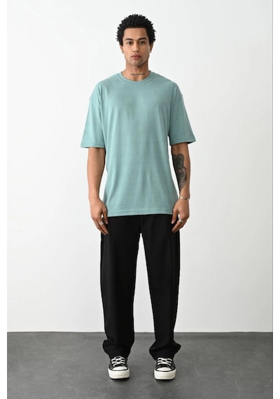 Erkek Tişört Düz Basic Penye Yazlık Bisiklet Yaka Kısa Kol T-shirt - Mint Yeşili Açık Mavi