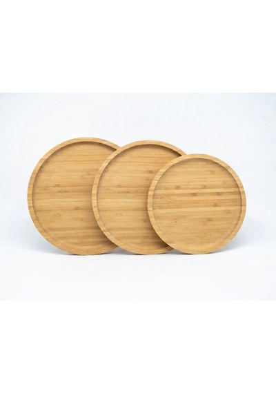 3'lü Bambu Sunum Tabağı Seti - 18cm 23cm 30cm Yuvarlak Servis Tabağı - Mutfak Ve Sofra Düzenleyici Çok Renkli