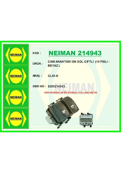 Bescher Cam Anahtarı On Sol Cıftlı 10 Fıslı - Beyaz Clıo Iıı Neıman 214943 8200214943