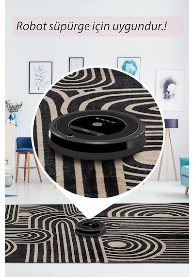 Artloop Fuga Kadife Dokulu Siyah/beyaz Modern Desenli Halı Ka 13