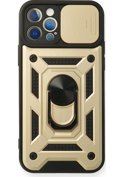 Apple iPhone Uyumlu 12 Pro - Kılıf Pars Lens Yüzüklü Silikon - Gold