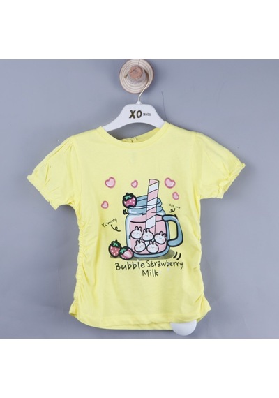 Xo Kids P-004317 Ce 8602 Kız Baskılı Kolları Lastikli T-shırt 6-36 Ay Sarı