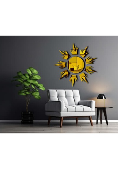 Güneş010 Model Modern Tasarım Mdf Üzeri Akrilik Duvar Dekorasyon Ürünleri Gold Renk 50 X 50 Cm