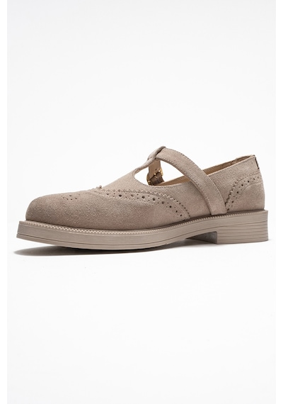 Luvishoes Luvi Shoes Janney Bej Süet Hakiki Deri Bantlı Kadın Loafer Ayakkabı Bej Süet
