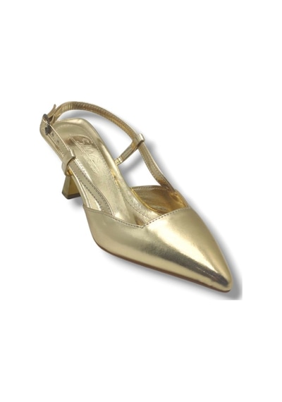 C-shoes Nb100-26 Parlak Metalik Deri İnce Kısa Topuklu Kadın Stiletto Altın