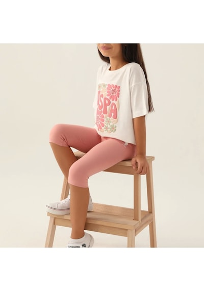 U.S. Polo Assn. U.s. Polo Kız Çocuk Flower 2'li Kapri Takım 1800 Krem Krem