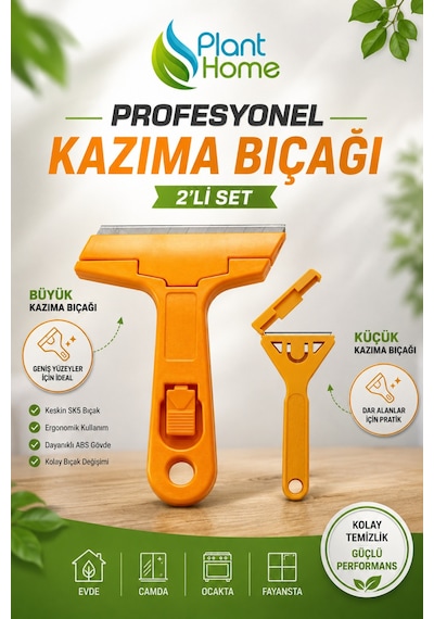 2 Li Profesyonel Kazıma Bıçağı Seti Büyük Ve Küçük Cam Seramik Ocak, Cam, Kapı Pencere Kazıyıcı Sökücü