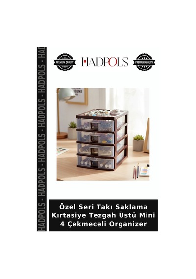 Özel Seri Takı Saklama Kırtasiye Tezgah Üstü Mini 4 Çekmeceli Organizer Şeffaf