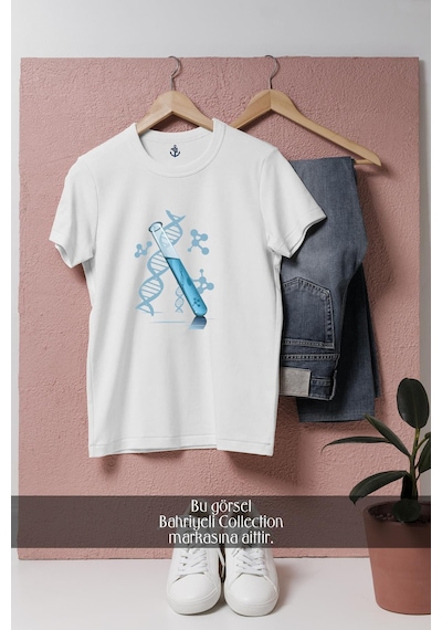 Oversize Kimya Tüpü Tasarımlı Unisex T-shirt Beyaz