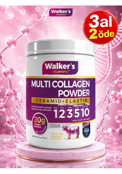 Walker's Vitamins %100 Saf Ve Doğal Ceramide, Elastin, Cranberry, İçeren Çift Hidrolize Kolajen - Collagen