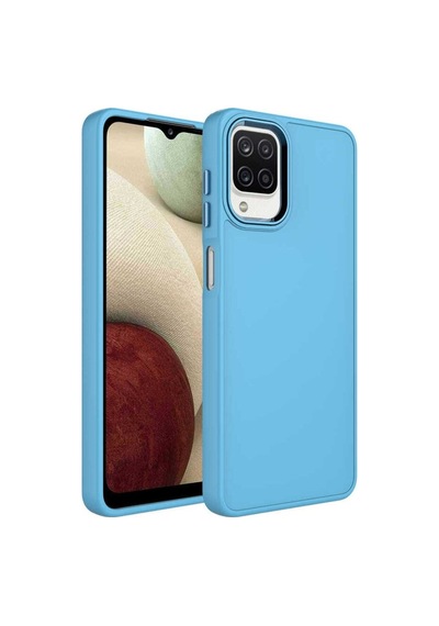 Galaxy M12 Kılıf Metal Çerçeve Ve Buton Tasarımlı Silikon Zore Luna Kapak Sierra Mavi