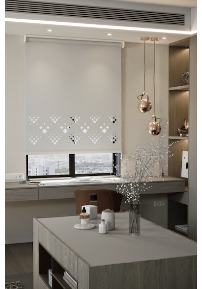 Lazer Kesim Mat Stor Perde, Lazer Kesimli Modern Serisi, M-5001 Beyaz Renk Beyaz
