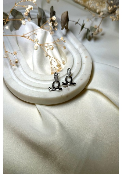 Luxury Collection Damla Tasarım Zirkon Taşlı Gümüş Renk Çelik Küpe Gümüş