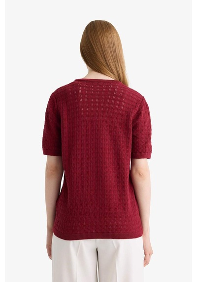 Defacto Regular Fit Bisiklet Yaka Kısa Kollu Triko Kazak F4974ax25aubr115 Bordo