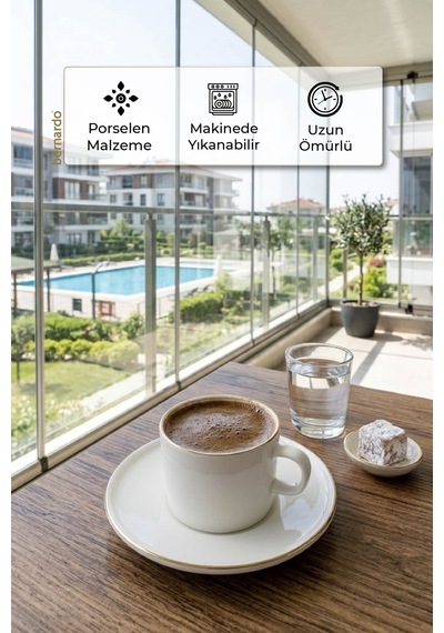 Bernardo Modern 6 Kişilik Porselen Fincan Takımı Altın Beyaz - Altın