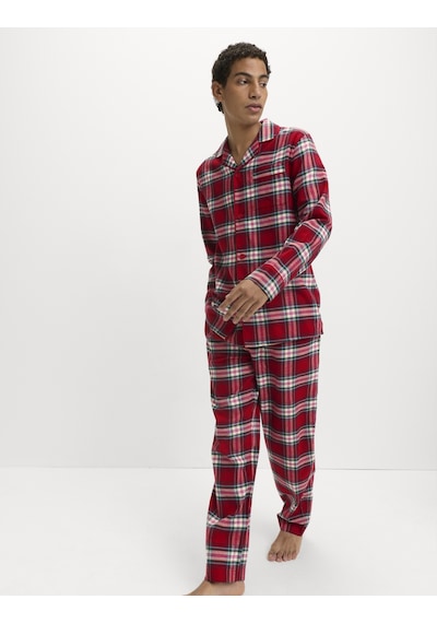 Marks & Spencer Saf Pamuklu Kareli Pijama Takımı Kırmızı