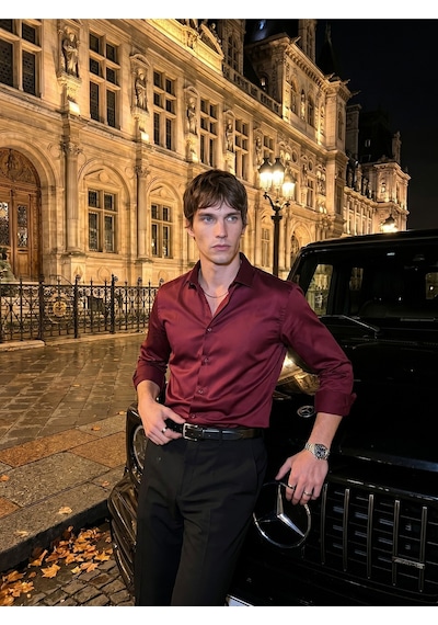Baselco Elegance Pamuk Saten Slim Fit Gömlek Tycf089711362430754e40e08 Bordo