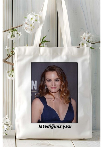 Art Hediye Leighton Meester Baskılı Bez Çanta Omuz Çantası Kişiye Özel Desen 2 Çok Renkli