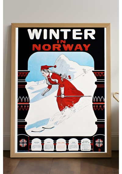 Norway Doğal Ahşap Çerçeveli Poster, Dekoratif Seyahat Duvar Tablosu