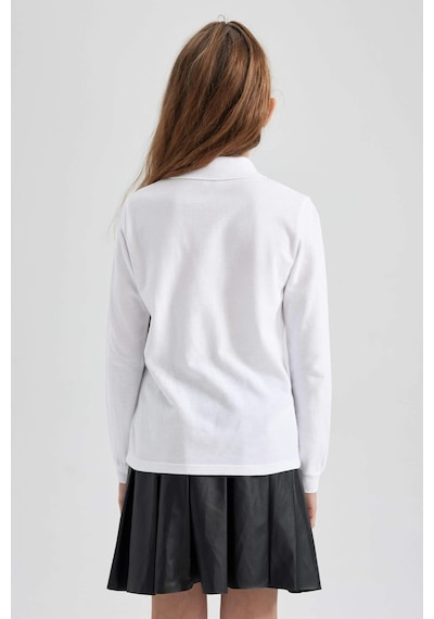 Defacto J0010a6-fw Kız Çocuk Uzun Kollu Polo Yaka T-shirt J0010A6-R1098 Beyaz