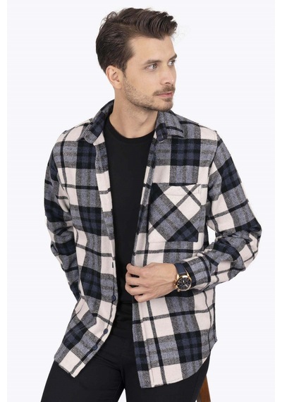 Etikmen Lacivert Beyaz Geçiş Oversize Oduncu Hediye Kutulu Erkek Gömlek Lacivert