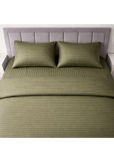 Tr Wova Home Olive Stripe Çift Kişilik Nevresim Takımı%90 Pamuk 83 Tel Saten Çizgili Lastikli Çarşaflı Yeşil Ne Genel