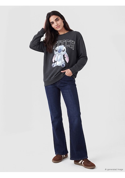 LC Waikiki Lc Waıkıkı Antrasit Stitch Baskılı Oversize Kadın Sweatshirt