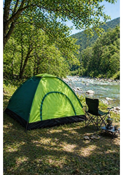 6 Kişilik Renkli Dayanıklı Kamp Çadırı 220x250x150 Yeşil