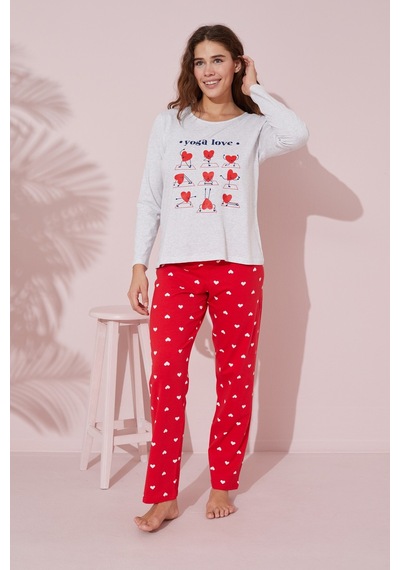 Siyah İnci Pamuklu Örme Pijama Takım 24240158 Bej Melanj