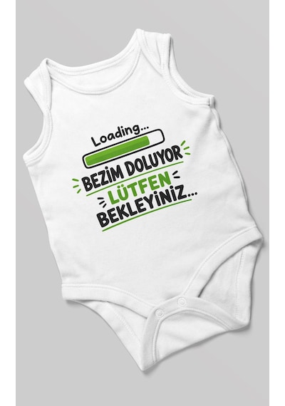 Morivokids Bezim Doluyor Lütfen Bekleyiniz Sıfır Kollu Bebek Zıbını %100 Pamuk Beyaz