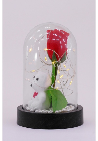 3 Modlu Led Işıklı Fanus İçinde Beyaz Ayıcık Detaylı Sevgiliye Hediyelik Dekoratif Gece Lambası