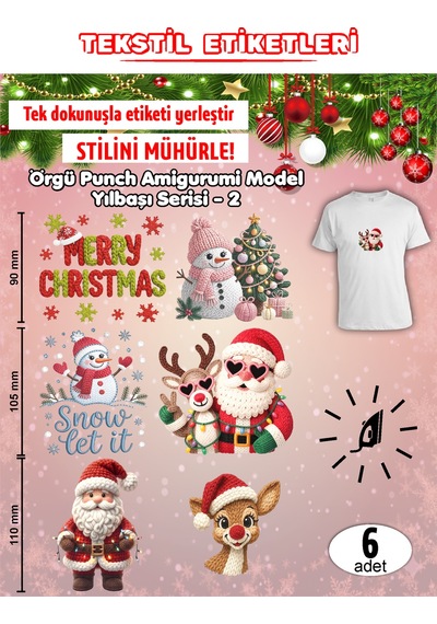 Ütü İle Yapışan Kıyafet Etiketi Örgü Punch Amigurumi Model Yılbaşı Serisi - 2 Karışık