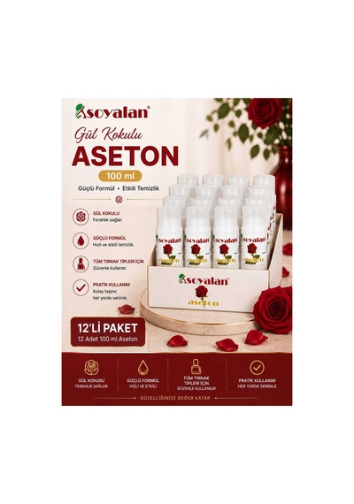 Gül Kokulu Aseton 100 Ml 12'li Hızlı Ve Etkili Oje Temizleyici